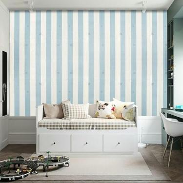 Imagem de ESSMOKO Papel de parede 2 rolos de adesivos de parede autoadesivos de PVC para sala de estar, quarto, dormitório estudantil, papel de parede de armário listras azuis 45 * 500 cm*2 rolos