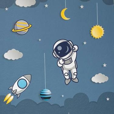Imagem de 10 Metros Papel de Parede infantil Astronauta Autocolante Decorativo Azul com Nuvens Astronauta Quarto infantil e comodos temáticos BebÊs Crianças e Adultos (Altura:10M x Larg.:45cm)