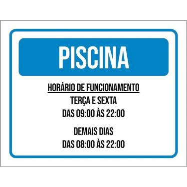 Imagem de Placa Sinalização - Piscina Horário Terça Sexta 36X46