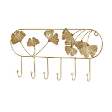 Imagem de Cabideiro montado na parede gancho de folha de ginkgo armazenamento de chaves de parede cabide de ferro forjado arte gancho entrada varanda decoração cabide suporte de parede (grande)
