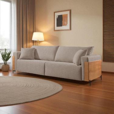 Imagem de Sofá Fixo Heitor 3 Lugares Luxo Pé de Metal 2,0m Castellar Móbile Linho Cappuccino