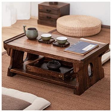 Imagem de Mesa de centro dobrável, mesa de chá no chão, mesa de chá vintage, mesa baixa, mesa de tatami para computador portátil, mesa baixa multifuncional (castanho 60 x 35 x 23 cm)