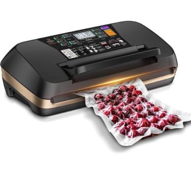 Imagem de Máquina seladora a vácuo 95KPA, seladora de alimentos totalmente automática comercial com cortador para carne Sous Vide, inclui 10 sacos pré-cortados, rolos de saco, mangueira de acessórios e kit