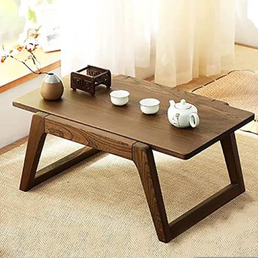 Imagem de Mesa de centro de madeira natural, mesa de meditação retangular, mesa baixa rústica Chabudai para sentar no chão, mesa central de secretária resistente para sala de estar (tamanho: 27,6 x 17,7 x