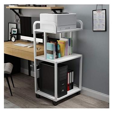 Imagem de FTOQWZXV Suporte de impressora de 3 camadas com moldura de metal, mesa de impressora móvel, para escritório, sala de estar, máquina de fax, scanner, prateleira para impressora (Blanc)