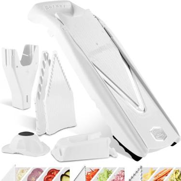 Imagem de Börner Fatiador Mandoline V5 (conjunto profissional) • Cortador de vegetais ajustável (7 peças) • 10 estilos de corte • Cortador de cozinha incluindo estação de ancoragem • Lâmina em V de aço