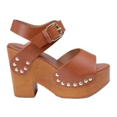 Imagem de Sandália Plataforma Feminina Tratorada Studs - Mila Marques, Marrom, 3