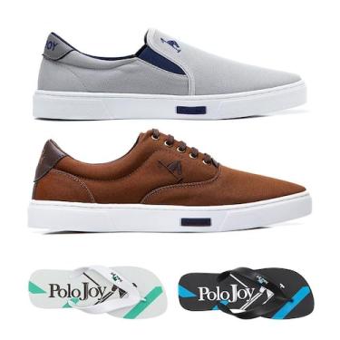 Imagem de Kit 1 Tênis Iate 1 Tênis E 2 Chinelos Polo Joy, Cinza claro, Marrom, 3