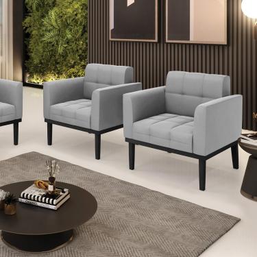 Imagem de Kit 2 Poltronas Decorativas Karen Pés Fixo em Madeira Preto Suede Cinza G19 - Gran Belo