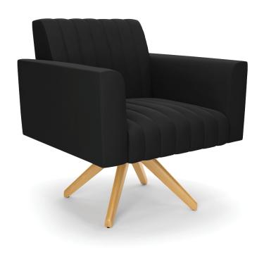 Imagem de Poltrona Giratória Viena Gomada Suede Preto Base de Madeira MA30 - D'Rossi