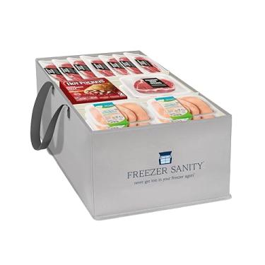 Imagem de FREEZER SANITY Caixotes organizadores originais para freezer de peito, organizadores empilháveis, divisórias para freezer, alças, resistente, à prova d'água (grande 48 x 35 x 23 cm)