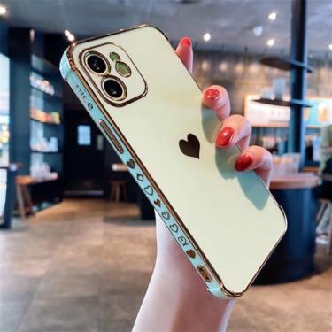 Imagem de Capa de telefone macia galvanizada com coração de amor para iPhone 11 12 13 14 Pro Max XS X XR 7 8 Plus Mini SE 2020 Capa protetora, verde, para iPhone 7plus