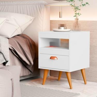 Imagem de Kit 2 Mesa De Cabeceira Para Quarto Com Pés e Gaveta (Branco)