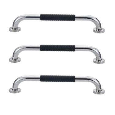 Imagem de Barra de Apoio 30cm Inox Suporte Antiderrapante Banheiro Kit 3 unidades Box Idoso Deficiente Segurança Quarto Corredor Parede Acessibilidade Resistente Proteçao