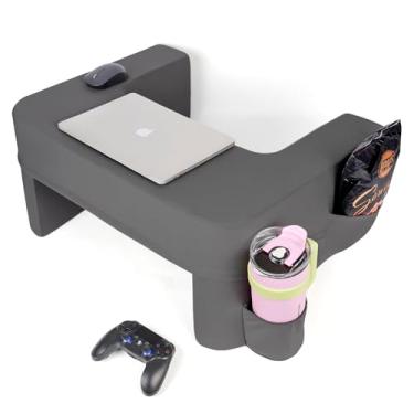Imagem de septsun Almofada de leitura para jogos, almofada de mesa macia para laptop, melhor almofada de colo com bolso para copos, mesa de colo confortável para laptop, cama, sofá, carro (cinza escuro, grande)