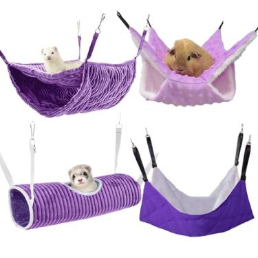 Imagem de kathson Conjunto de 4 peças de rede para furões, cama de esconderijo lavável de porquinho-da-índia, brinquedos macios para hamster, tapetes de túnel pendurados, acessórios de gaiola para animais de