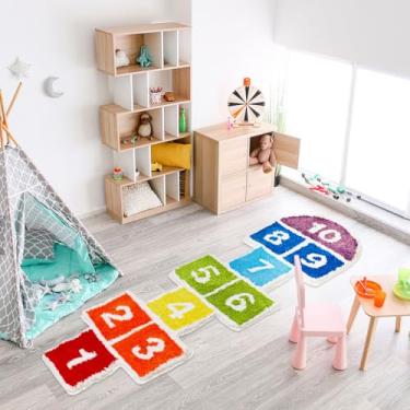 Imagem de Whaline Hop and Count Hopscotch Tapete de banho tufado colorido número educacional antiderrapante lavável tapete para quarto de crianças, sala de jogos, sala de aula, berçário, jardim de infância