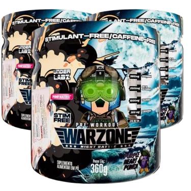 Imagem de Kit 3 Pré-Treino Sem Cafeina Noturno Warzone UnderLabz 360g-Unissex