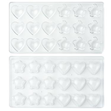 Imagem de DanLingJewelry 2 moldes de plástico transparente para doces de chocolate, mini moldes em forma de coração e estrela para fazer geleia de doces faça você mesmo, decoração de bolos