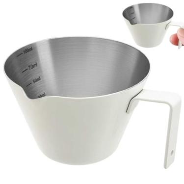 Imagem de MCSDFN Copos de café expresso com alça, copos medidores de café expresso de aço inoxidável com bico em forma de V, copo de café com escala, 100 ml (branco)