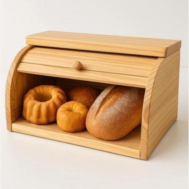 Imagem de Porta Pães Funcional 40Cm Tampa Retratil Madeira Rustica