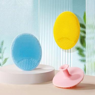 Imagem de Esfregador facial, 3 peças de esfregão facial de silicone, escova macia, escova de limpeza facial para limpeza profunda de cuidados com a pele - rosa, azul, amarelo