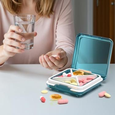 Imagem de Caixa de comprimidos compacta, estojo de comprimidos elegante – organizador prático de pílulas, à prova d'água e portátil, organizador de medicamentos para viagem, suporte para vitaminas (azul