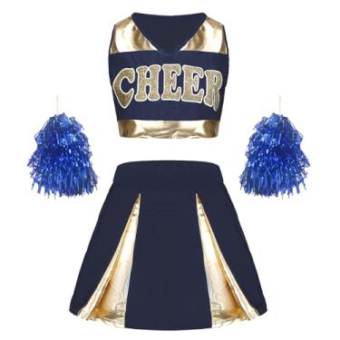 Imagem de GRAJTCIN Cheerleader Costume for Women Cheer Uniform Schoolgirl Cheerleading Outfit Halloween Party Crop Top Dress (S, Navy Blue)