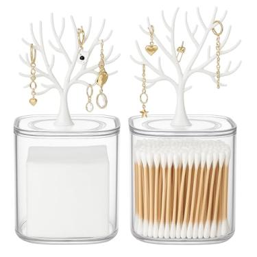 Imagem de Porta Joias Decorativo com Árvore, Conjunto de Potes de Vidro com Suporte para Brincos, Tampa Branca, Organizador de Acessórios, Cor Sortida