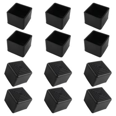 Imagem de 12 peças de 2,5 cm x 2,5 cm tampas de perna de móveis quadradas de borracha, tampas de ponta de perna de cadeira de PVC, protetores de pés de móveis, capa de pé de mesa de borracha preta, tampa de