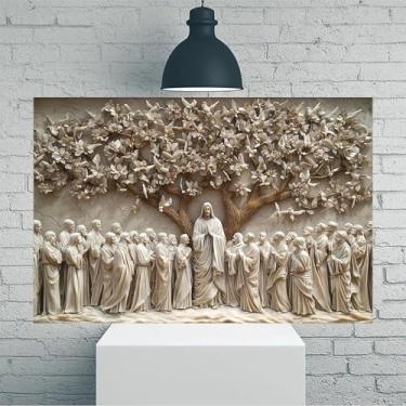 Imagem de Arte de parede em tela rústica vintage Jesus Disciples Tree Doves - Pôster sem moldura de 30 x 45 cm - Decoração de casa e escritório para sala de estar, quarto, cozinha e café