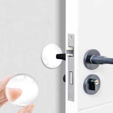 Imagem de 6 peças de amortecedor de maçaneta de porta de borracha transparente, adesivos de proteção de parede redondos, adequados para maçanetas, geladeiras, etc., transparente