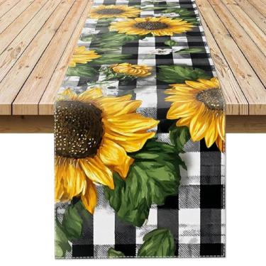 Imagem de Caminho de mesa de linho de girassol, decoração de mesa de jantar de cozinha de primavera sazonal, sala de jantar ao ar livre, interior, casa de fazenda, aniversário, casa, festa, presente, férias