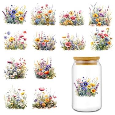 Imagem de Envelopes de copo UV DTF - 12 padrões de flores UV DTF adesivo para caneca garrafa de água de vidro, artesanato DIY para notebook, bagagem, laptop, carro, decalque de transferência à prova d'água