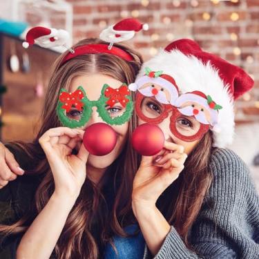 Imagem de Óculos de Natal, acessórios de decoração de Natal, óculos de fantasia para festas de Natal (arcos e Papai Noel), 2 peças