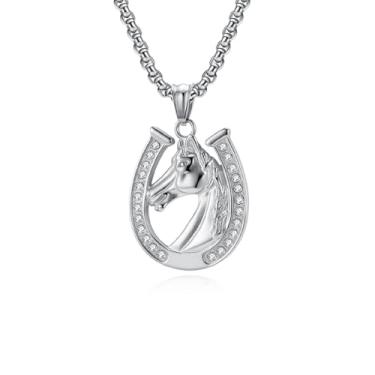 Imagem de OIDIMS Colar vintage com pingente de ferradura para homens e mulheres, colares de cowboy ocidentais de cristal simulado de aço inoxidável, amuleto da sorte, amantes de cavalos, estilo hiphop, joias