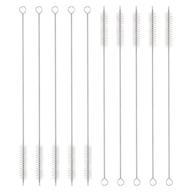 Imagem de HARFINGTON Conjunto de escovas de limpeza de palha, 25 cm de comprimento de aço inoxidável 304 e cerdas de nylon para garrafa de água, tubos de copo de canudo de silicone, branco (12 mm OD, conjunto