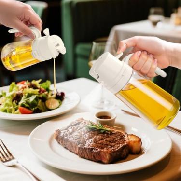 Imagem de Dispensador de óleo e molho de soja, frasco de vidro spray 2 em 1, 470 ml para cozinha, churrasco, salada, fritura (bege)