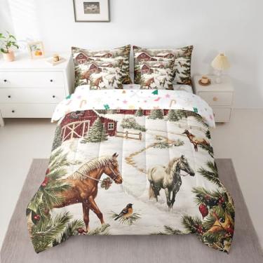 Imagem de Conjunto de edredom queen de casa de fazenda de Natal, estilo ocidental, 7 peças com edredom, lençol de cima, 2 fronhas, 2 fronhas, 2 fronhas, conjunto de cama de pinheiro de Natal