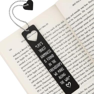 Imagem de Marcador de página com citação de amizade, frase de felicidade verdadeira, presente de metal preto para amigo, colega de trabalho, despedida de formatura, aniversário, pensando em você, LCS-BM-P12