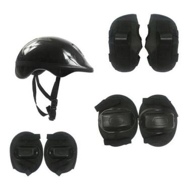 Imagem de Kit Proteção Capacete Joelheiras Cotoveleiras Preto Dmtoys - Dm Toys