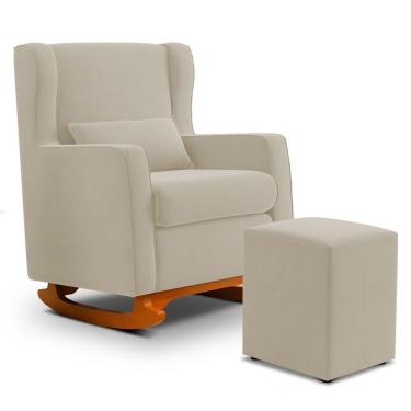 Imagem de Poltrona De Amamentação E Descanso Zoe Com Base Balanço E Puff Suede Bege - Desk Design