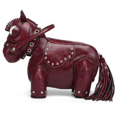 Imagem de Lyuxhetaokdiq Bolsa tiracolo masculina e feminina divertida em forma de cavalo bolsa de ombro PVC exclusiva novidade bolsa de cavalo, Claret