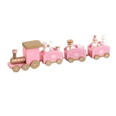 Imagem de Trem de Natal em Madeira – Mini Trem Decorativo com Bonequinhos, 6 Cores Disponíveis – Enfeite Natalino para Mesa, Estante e Árvore. (ROSA)