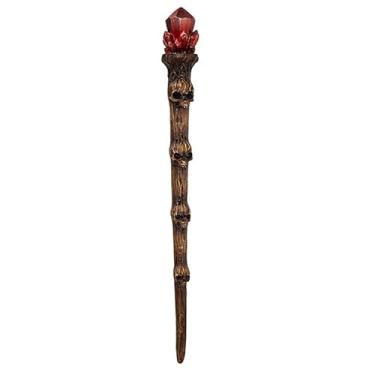 Imagem de Pacific Giftware Varinha mágica de caveira e cristal vermelho, feiticeiro de resina feito à mão e varinha de bruxa para Halloween, cosplay, colecionadores e decoração, 23 cm