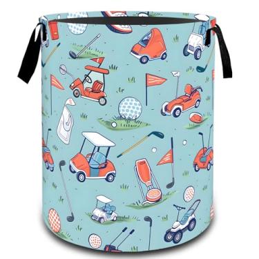 Imagem de VODRM Carrinho de golfe vintage e cesto de roupa suja, dobrável, organizador de brinquedos para crianças e adultos, cesto de armazenamento impermeável de tecido Oxford para quarto, banheiro, decoração