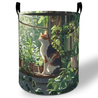 Imagem de Cesto de roupa suja para gatos e plantas, 50 x 40 cm, balde de armazenamento de roupas Oxford dobrável para jardim, banheiro, quarto, berçário, decoração, organizador de brinquedos, presentes para