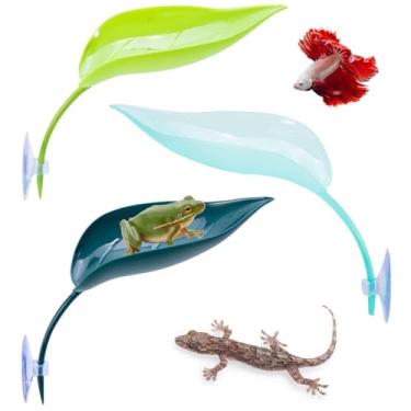 Imagem de MiOYOOW 3 peças de redes de folhas de betta, ventosas, decorações de folhas para terrário, répteis, peixes pequenos dormindo descansando se escondendo brincando de reprodução