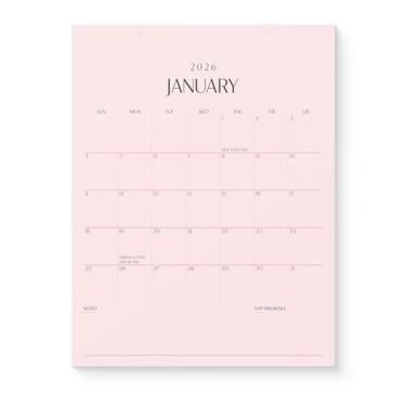 Imagem de Karto Calendário magnético para geladeira 2026 – Vertical 21,6 x 28 cm de janeiro de 2026 a junho de 2027 – Planejamento versátil e fácil com ímã de calendário de geladeira estética – todo rosa
