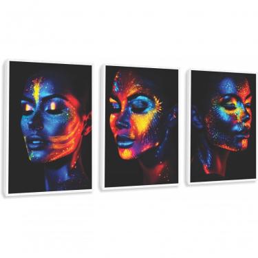 Imagem de Quadro Decorativo Mulher Maquiagem Neon Com Moldura Branco
